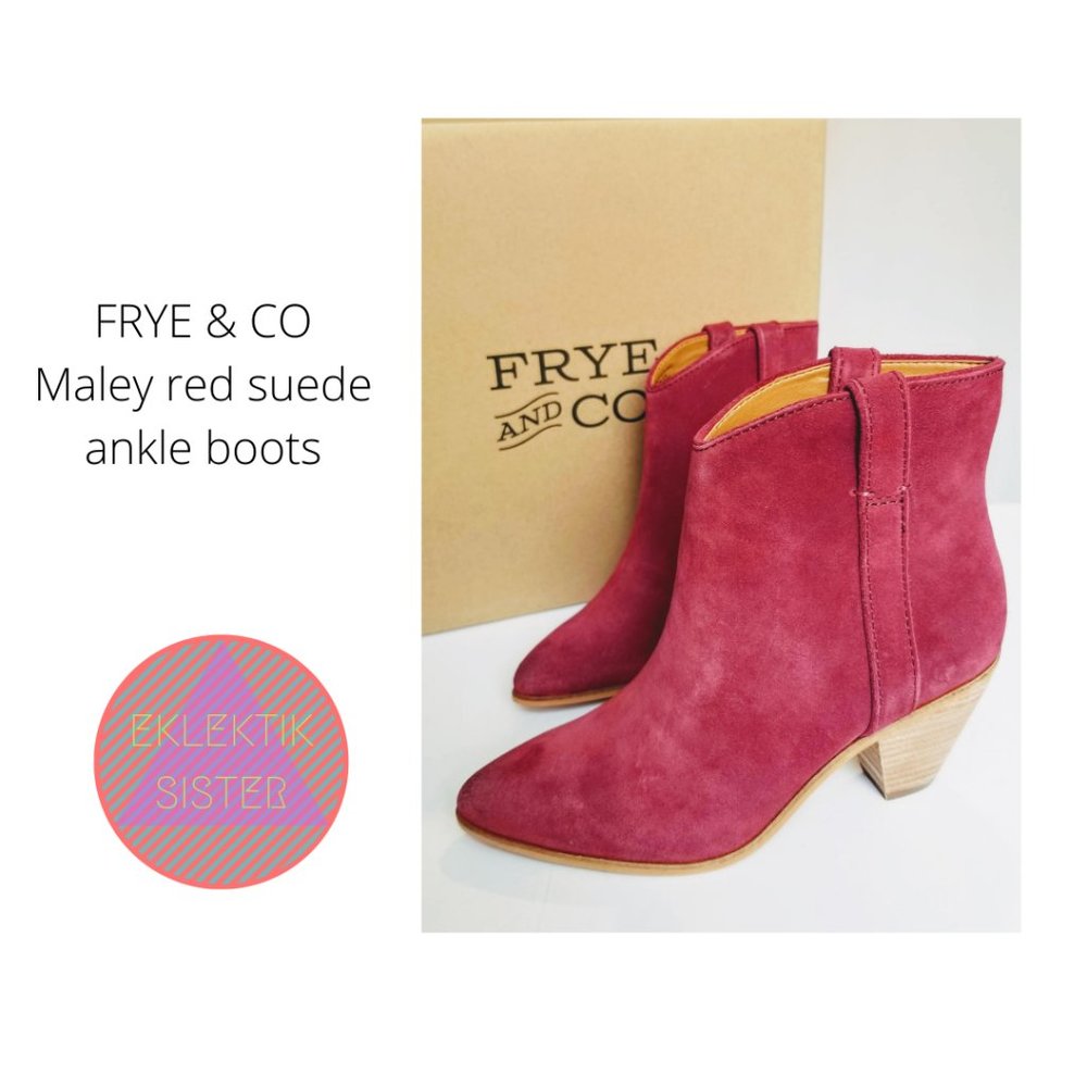 FRYE & CO Maley cranberry suede pull tab bootie